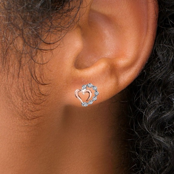 Preowned Kay Jewelers Diamond Small Heart Earrings Sterling Silver 10K Rose Gold - Picture 5 of 14